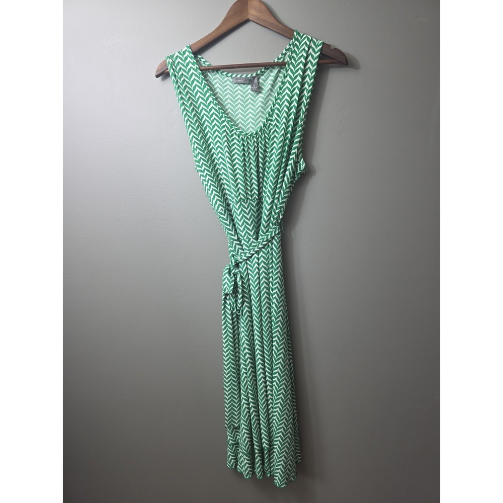 Apt. 9 Dress Green Patterned Maxi Large Sleeveless Scoop Neck Tie Waist